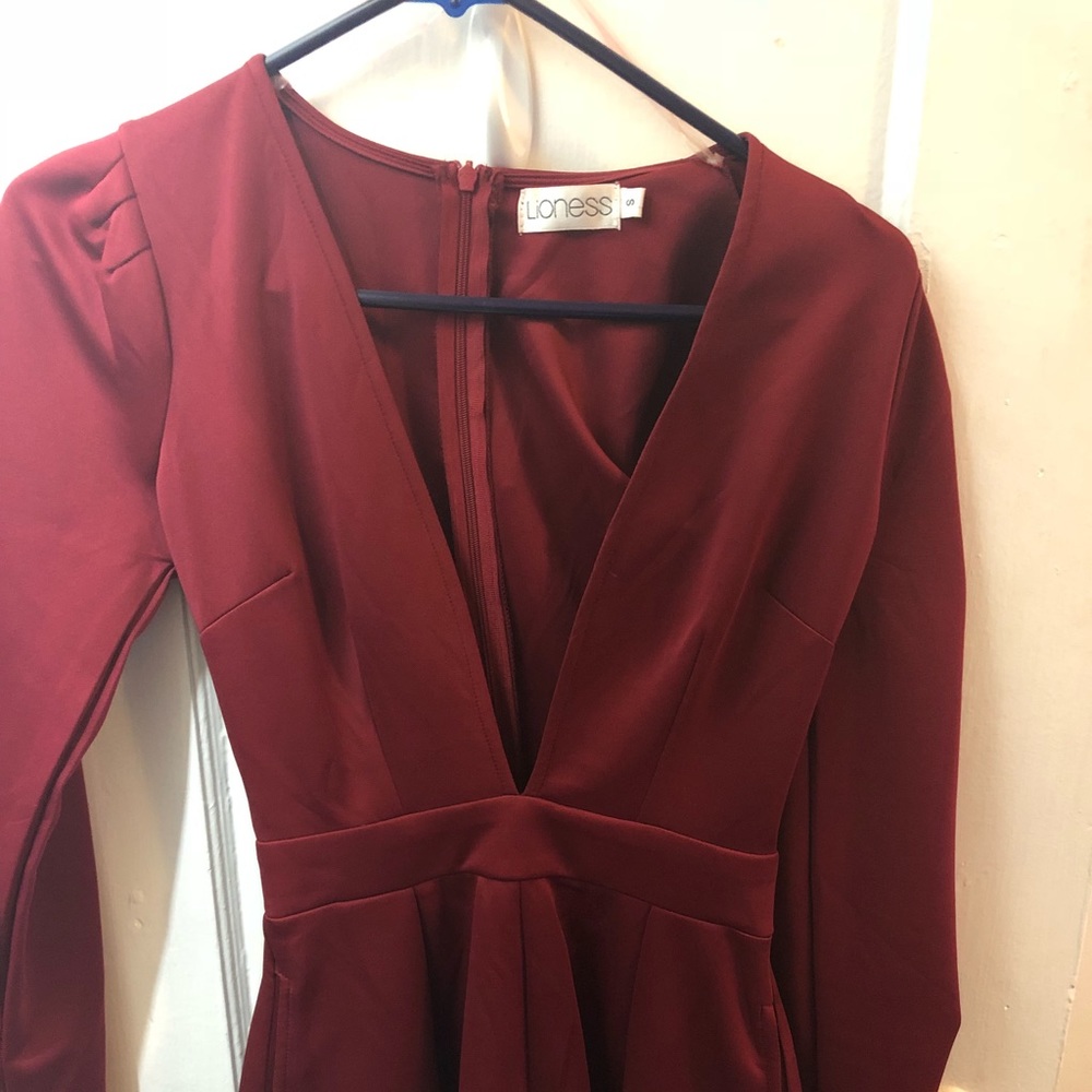 Red deep V neck romper